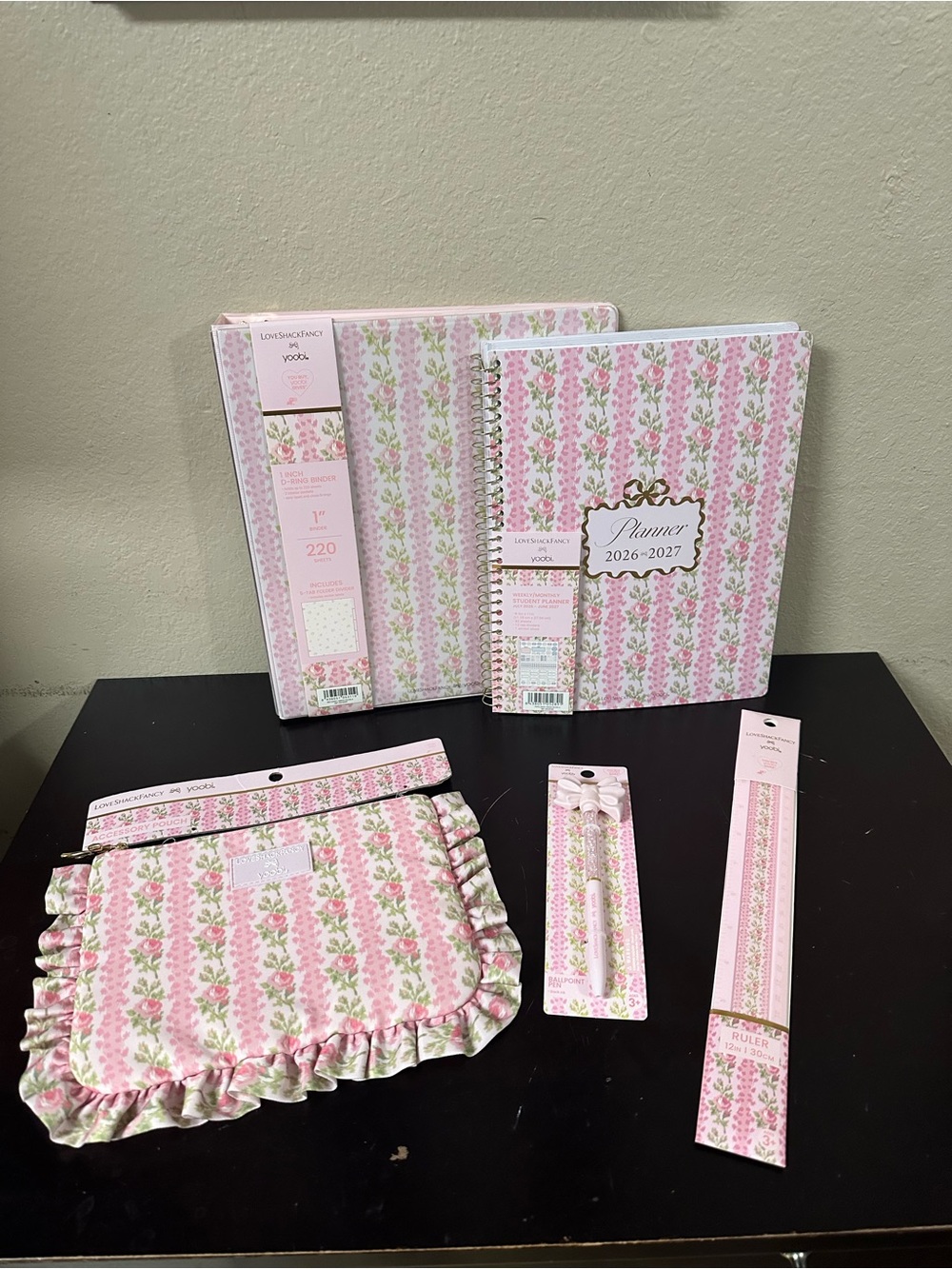 Love Shack Fancy x Target Yoobi School Supplies Set in Strawberry Macaroon